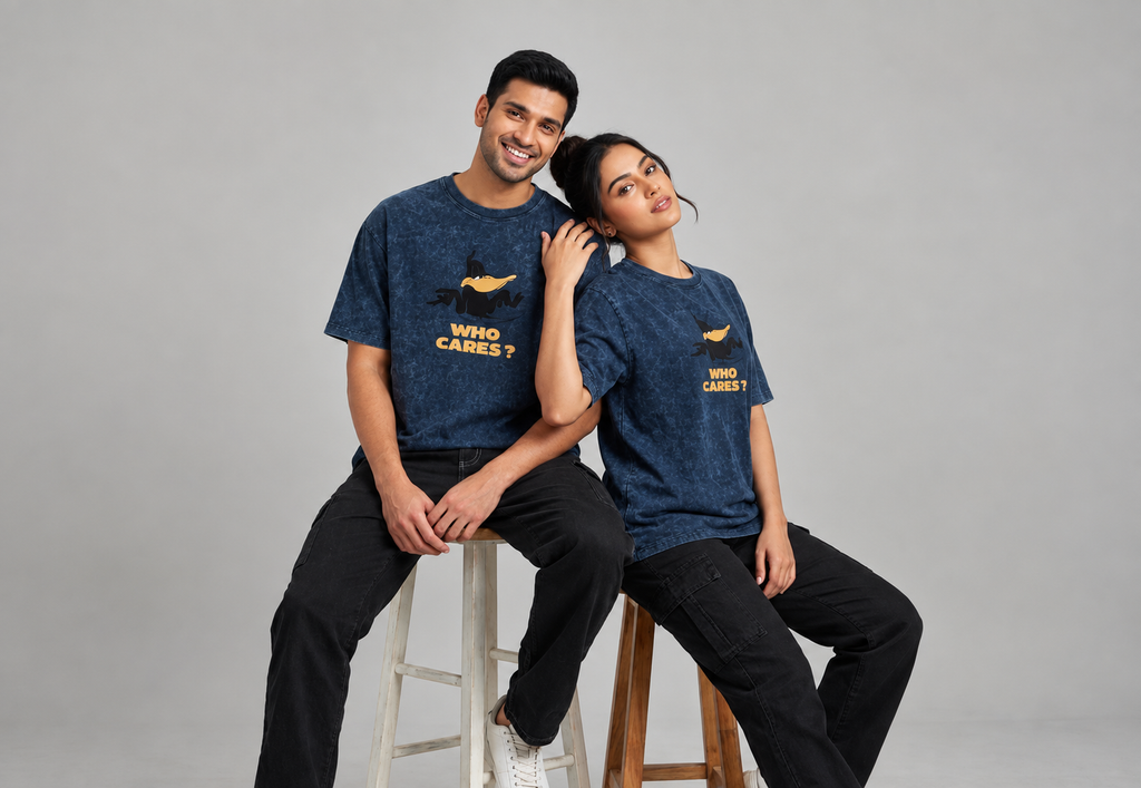 WHO CARES - Unisex Acid Washed Oversized Tee